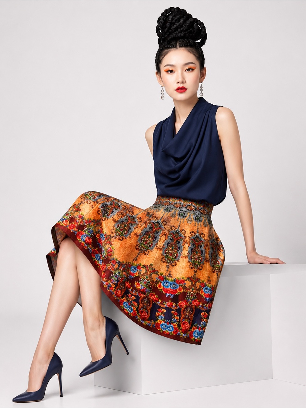Regal Floral Fit & Flare Signature Skirt - Size XS